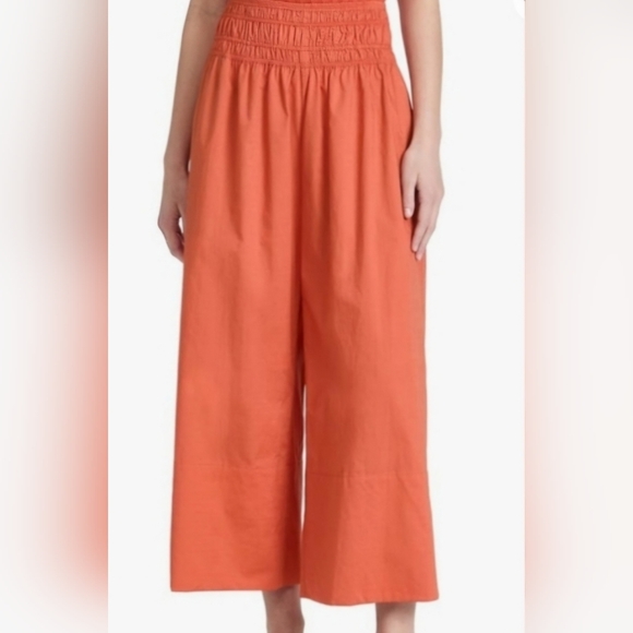 Vince Pants - Vince Smocked Culotte High Waist Pull On Wide Leg Pants